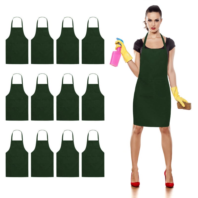 TRENDBOX Total 12 PCS Forestgreen Color (Medium Size) Bib Apron Adult Women Unisex Waist Size 30" to 42" Durable Comfortable Front Pocket Washable Cooking Baking Kitchen Restaurant Crafting - Image 1